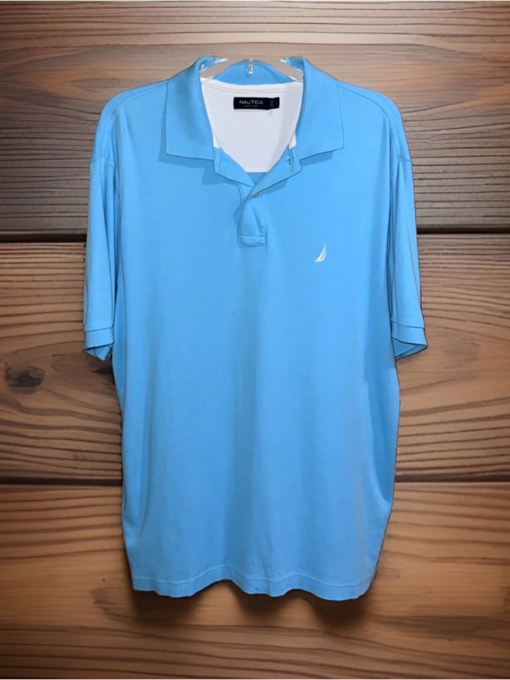 Nautica Men's Aqua Blue Short Sleeve Polo-L-EC